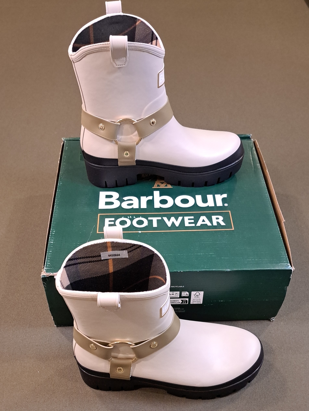 Barbour Elley Harness Wellington Boots - Color: Oak/Olive - Size: Women 7